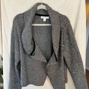 Ellen Tracy wool herringbone waist length cowl neck cardigan